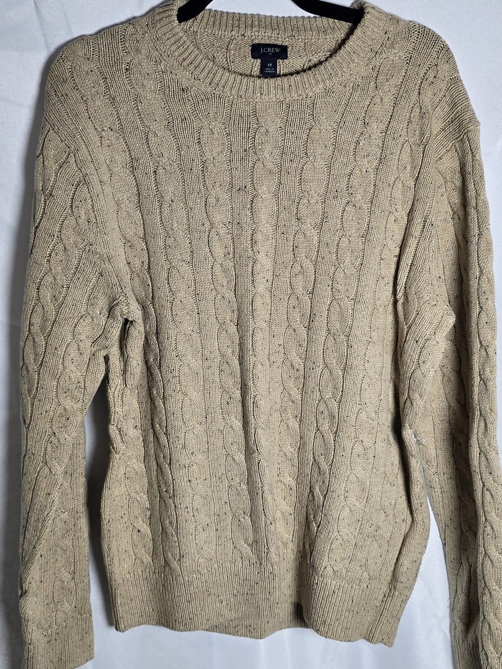 J. Crew Factory Tan Speckled Cotton Blend Cable-Knit Crewneck Sweater, Sz M